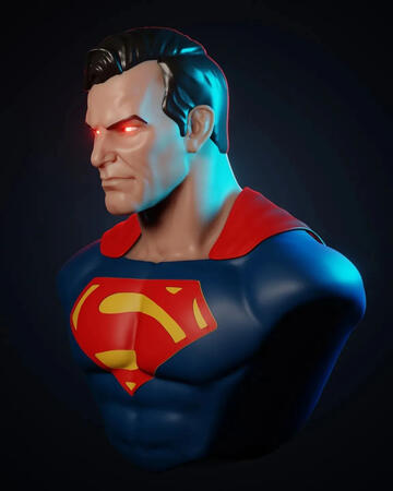 Superman bust sculpt. Rendered in Blender Eevee. I did some black and white variations on the suit for fun