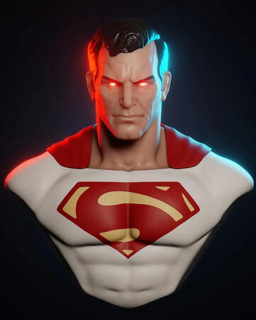 Superman bust sculpt. Rendered in Blender Eevee. I did some black and white variations on the suit for fun