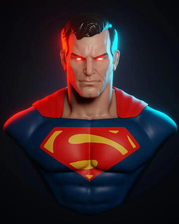 Superman bust sculpt. Rendered in Blender Eevee. I did some black and white variations on the suit for fun